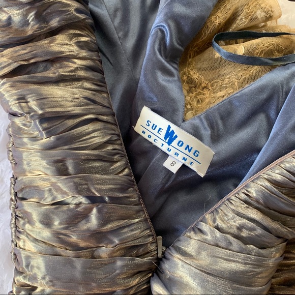 SUE WONG | Bronze Gold Crystal Nocturne Metallic Gatsby Gown Dress - Picture 7 of 8